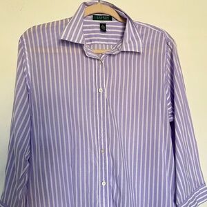 Lauren Ralph Lauren Sheer Stripe Button-Up Shirt Women XL